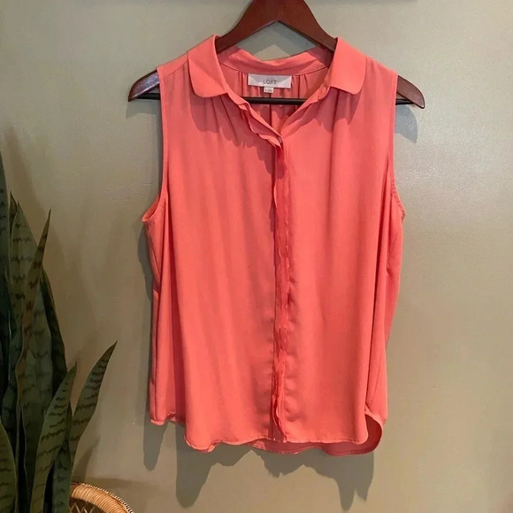 LOFT WOMENS SCALLOP BLOUSE - Picture 1 of 6